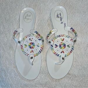 Jack Rogers 9 Georgica Jelly Sandal Thong Slide White Flip Flop Rainbow Navajo